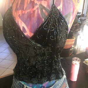 Beautiful Hand beaded velvet halter top
